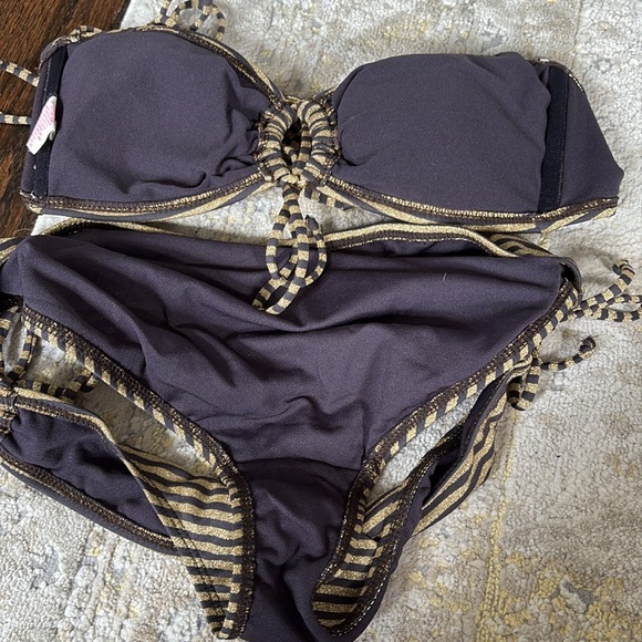 Nautical Metallic Gold Stripe Bikini Set - Picture 9 of 10